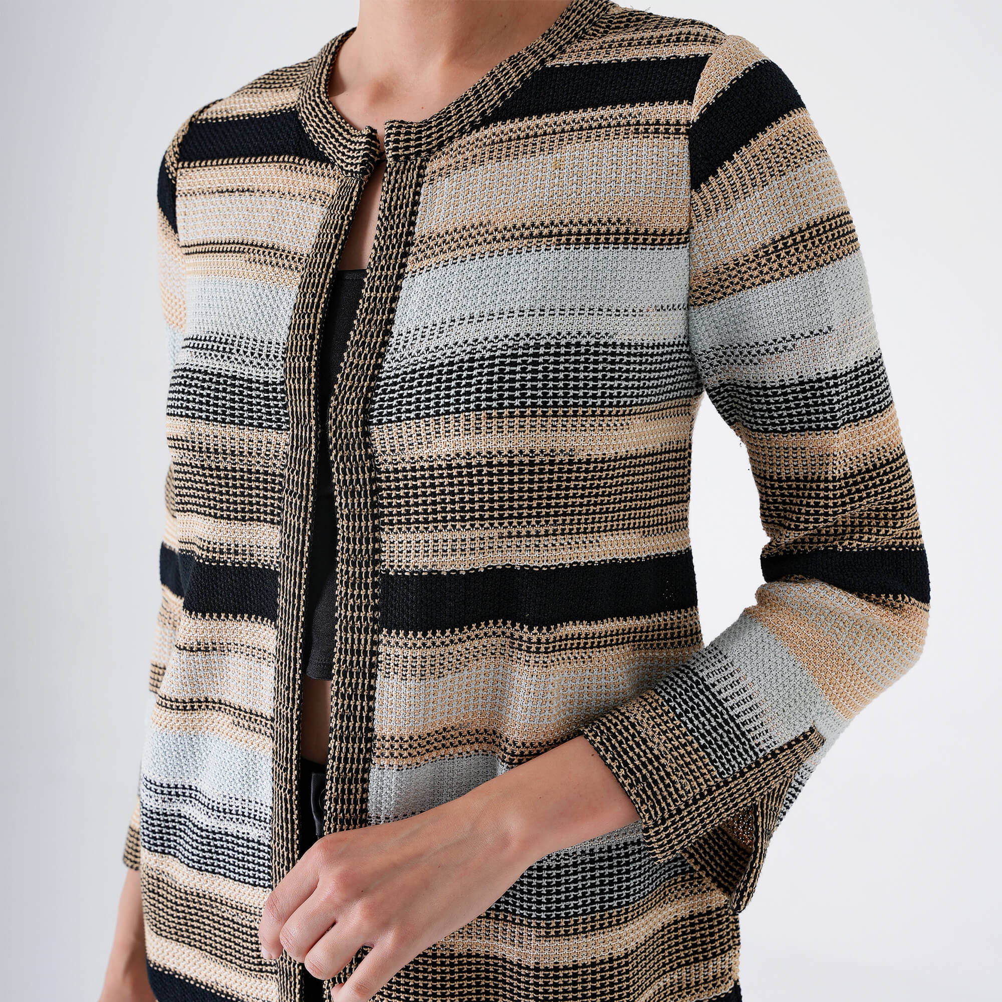 Missoni Mare - Blue&Black&Beige Striped Zigzag Knitted Midi Cardigan